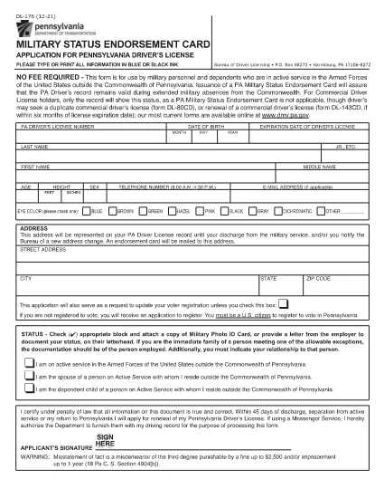 Formulário DL-176 Pensilvânia