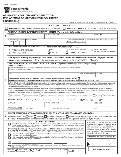 Form DL-80L1 Pennsylvania