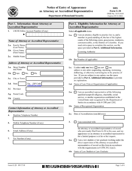 Form G-28, Notice of Entry of Appearance as Attorney or Accredited Representative