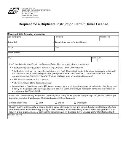 Form DR 2989 Colorado