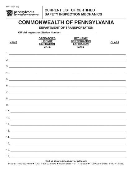 الاستمارة MV-443 Pennsylvania