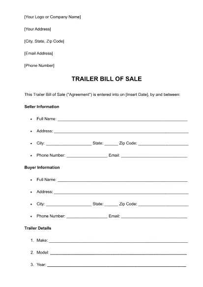 트레일러 빌 판매 PDF (주)