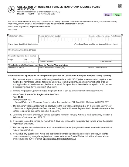 Form MV2750 Wisconsin