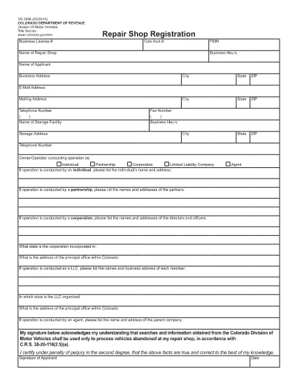 Form DR 2098 Colorado
