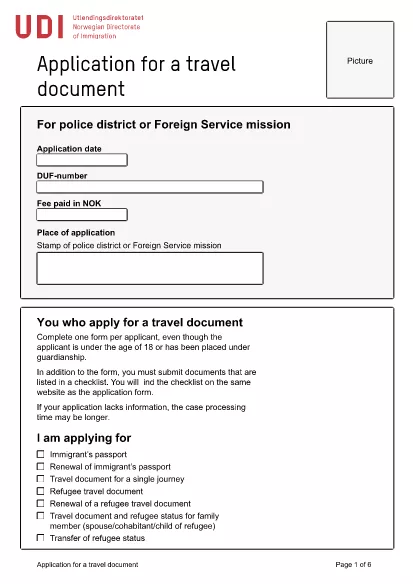 Νορβηγία Αίτηση ταξιδιωτικού εγγράφου