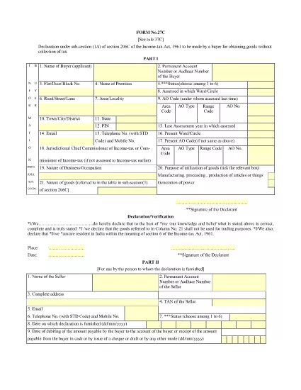 Formulário de ITD 27C Índia