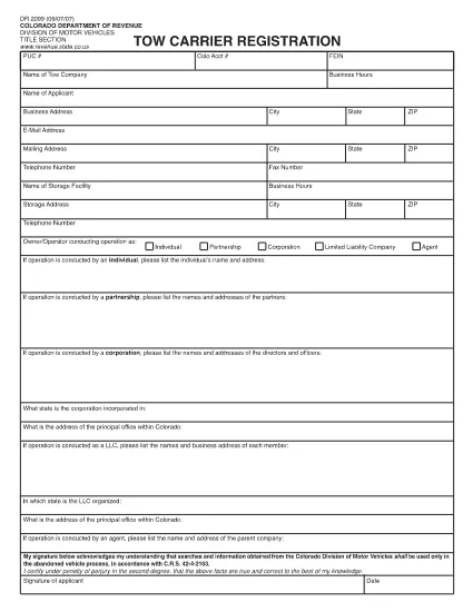 Form DR 2099 Colorado