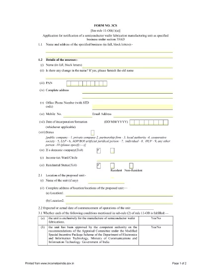 Formulário de ITD 3CS Índia