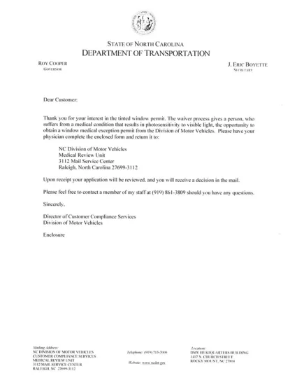 استمارة طلب لواء تينتد ويندو في كارولينا الشمالية