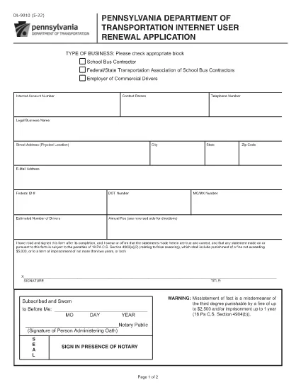 Form DL-9010 Pennsylvania