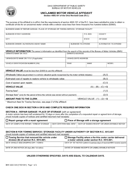 Formulário BMV 4202 Ohio