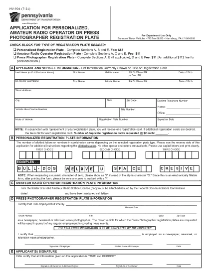 Form MV-904 Pennsylvania