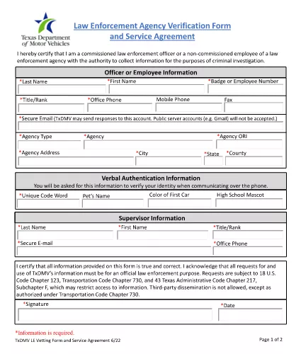 Anwaltskanzlei Verification Form and Service Agreement Texas