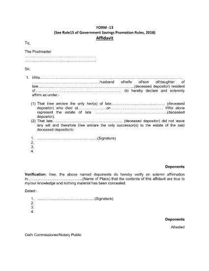 Indian Department of Posts - Megtakarítási banki affidavit