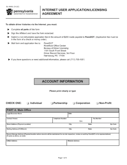 Formulário DL-9001 Pensilvânia