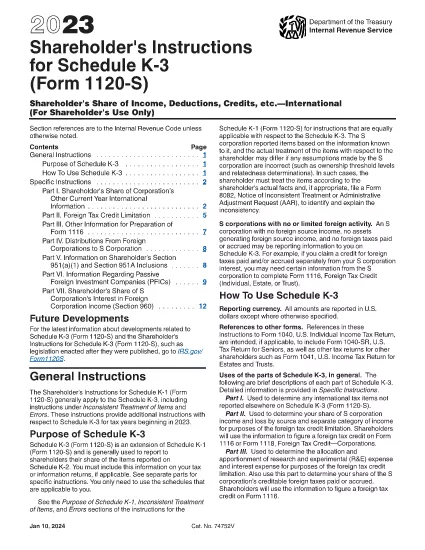 Форма 1120-S Инструкции к расписанию К-3