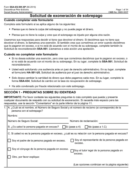 الاستمارة SSA-632-BK (Spanish)