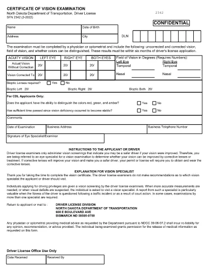 Form SFN 2342 North Dakota