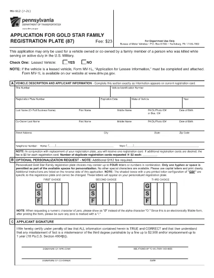 Formulário MV-912 Pensilvânia