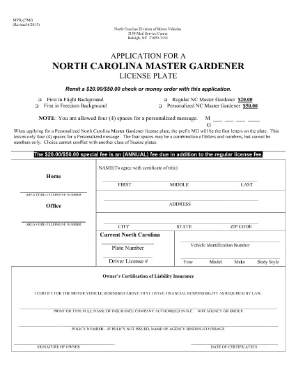 Formulaire MVR-27MG Caroline du Nord