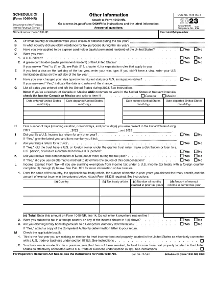 Form 1040-NR Schedule OI