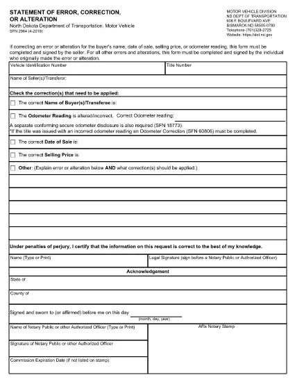 Form SFN 2964 North Dakota