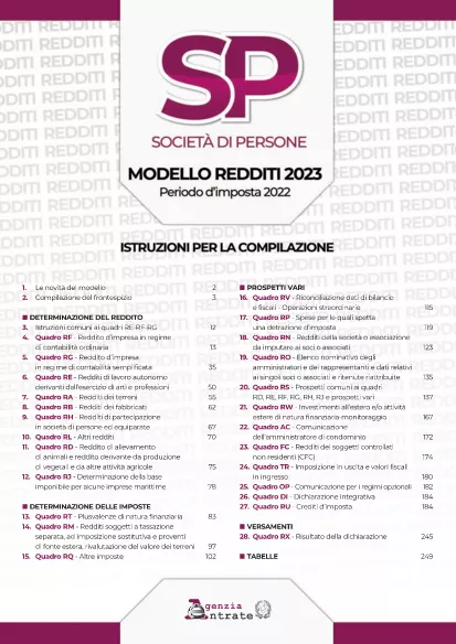 Modulo Redditi SP 2023 Istruzioni Italia