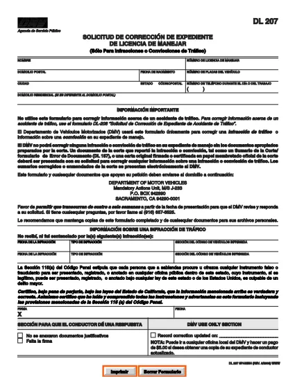 Form DL 207 Kalifornia (spanyol)