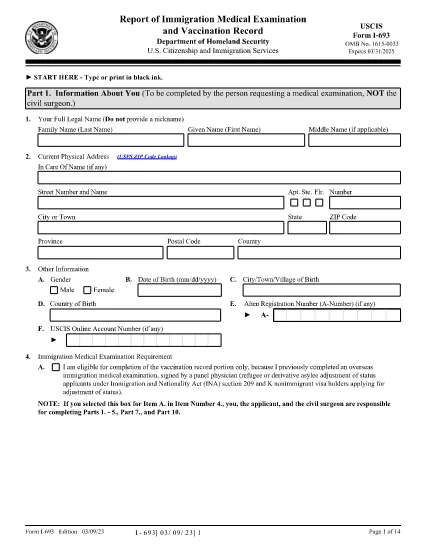 Formulário I-693, Relatório de Exame Médico de Imigração e Registro de Vacinação
