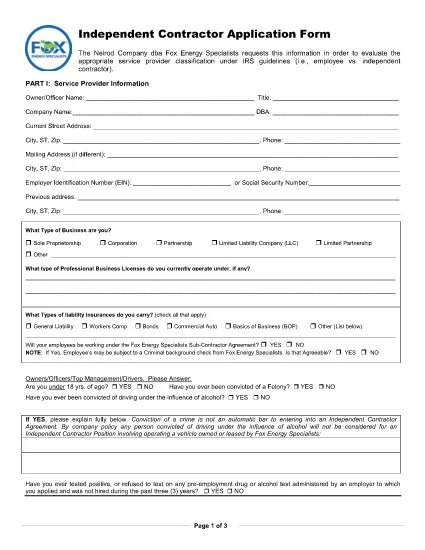 Oberoende Contractor Application Form