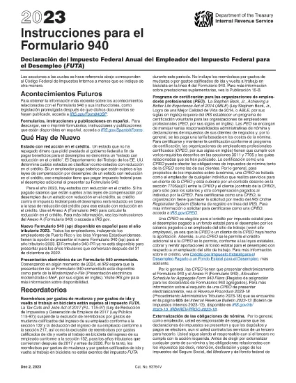 Formulaire 940 Instructions (version espagnole)