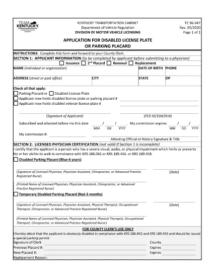 Form TC 96-347 Kentucky