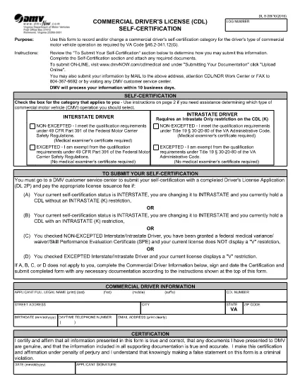 Formulário DL 8 Virginia