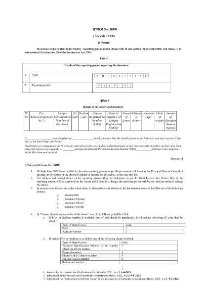 Formulário de ITD 10BD Índia