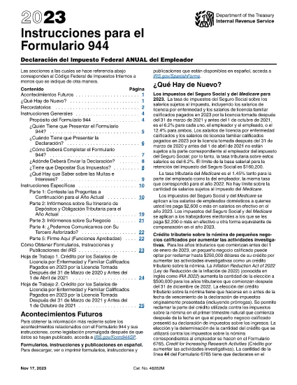 Form 944 Instruksi (Versi Spanyol)