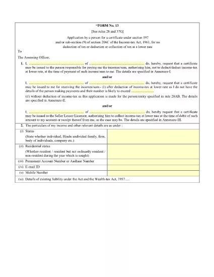 ITD Form 13 India