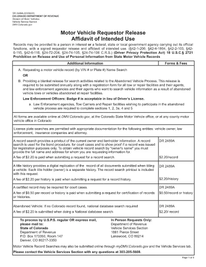 Form DR 2489A Colorado