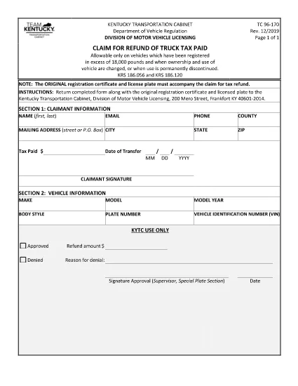 Form TC 96-170 Kentucky