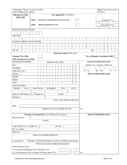 ITD Form ITNS-283 India