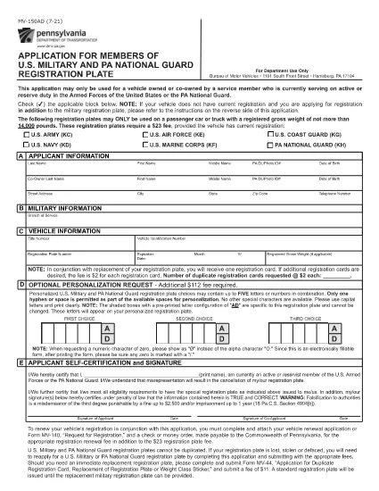 Form MV-150AD Pennsylvania