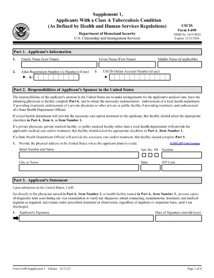 Form I-690 Supplement 1, Applicants with a Class A Tuberculosis Condition