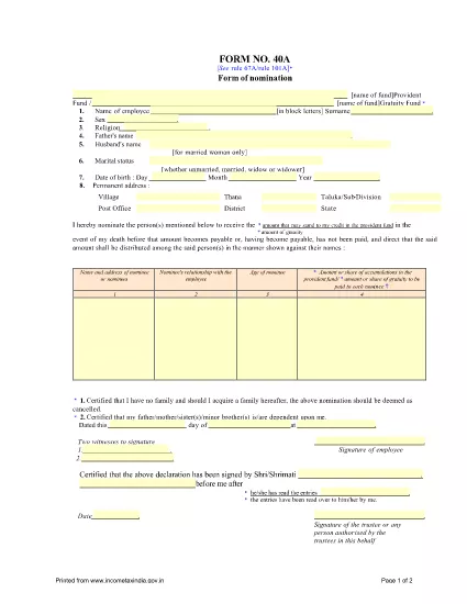 Formulário de ITD 40A Índia