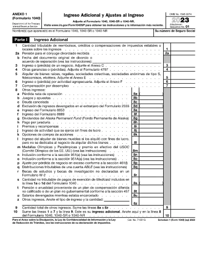 Formulaire 1040 Annexe 1 (version espagnole)