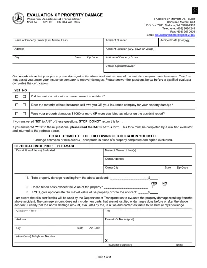 Formulário MV3657 Wisconsin