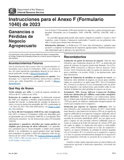 Instruções para o Form 1040 Schedule F (Versão Espanhola)