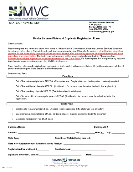 New Jersey BLC Licenčný formulár