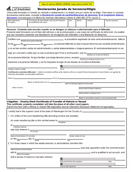 Affidavit af Inheritance/Litigation | Washington (Spanish)