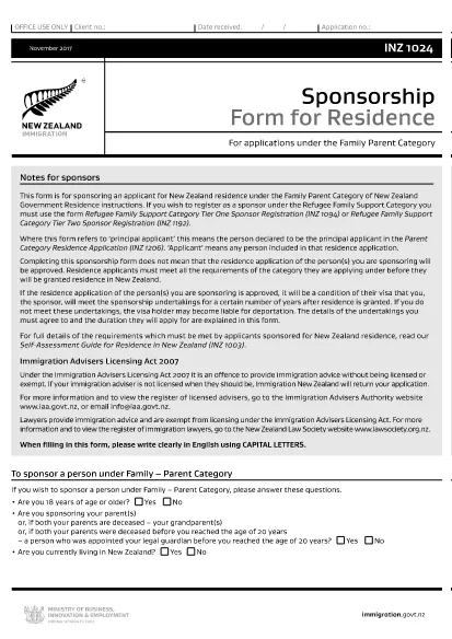 Form INZ1024 Yeni Zelanda