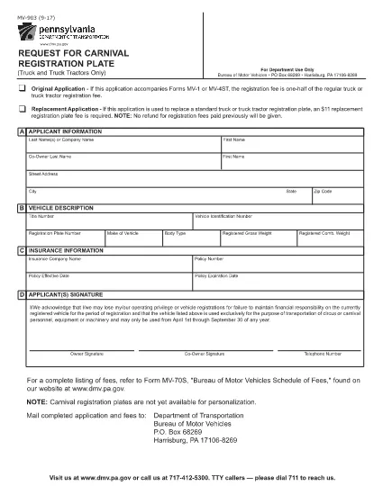 Form MV-903 Pennsylvania