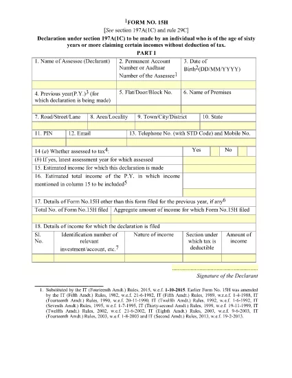Formulário de ITD 15H Índia